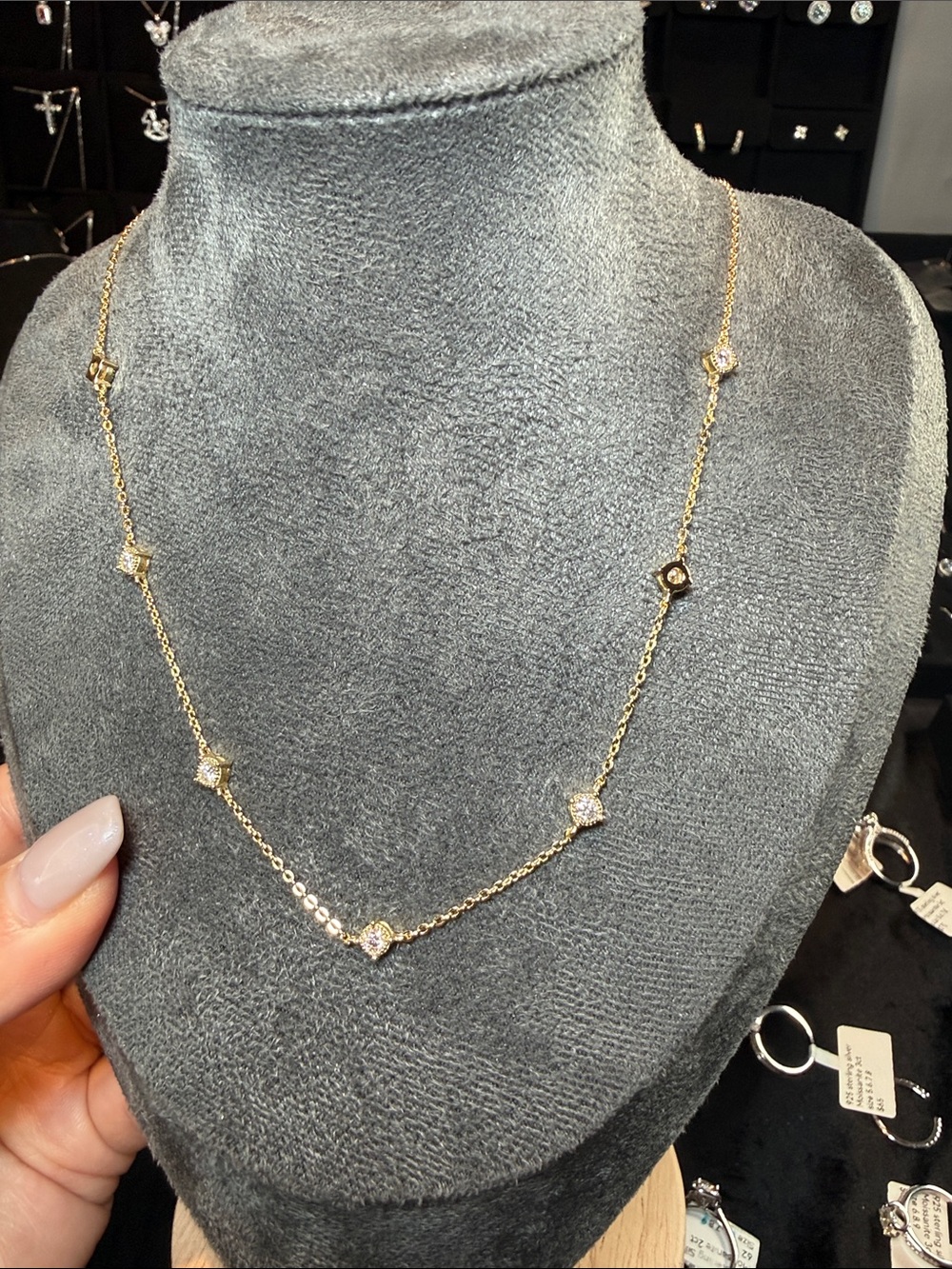 Delicate Gold Station Moissante Necklace - Dainty Sparkle